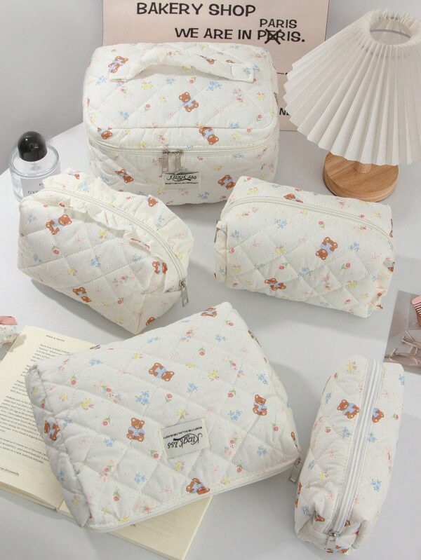 Cute Bear Floral Lovely Wash Bag For Travel Cosmetic Bag Set