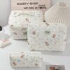 1Pc Cute Bear Floral Pattern Quilting Large Capacity Cosmetic Bag Fashionable Portable Makeup Bag Girls Travel Make Up Bag Multi Functional Storage Bag For Lipstick Sanitary Napkin Coins KeysHair Clips (2)