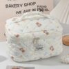 1Pc Cute Bear Floral Pattern Quilting Large Capacity Cosmetic Bag Fashionable Portable Makeup Bag Girls Travel Make Up Bag Multi Functional Storage Bag For Lipstick Sanitary Napkin Coins KeysHair Clips (3)