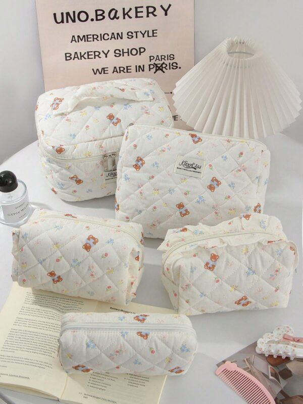 Cute Bear Floral Lovely Wash Bag For Travel Cosmetic Bag Set