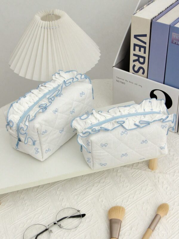 Cute Bow Knot Pattern Multifunctional Checkerboard Makeup Bag