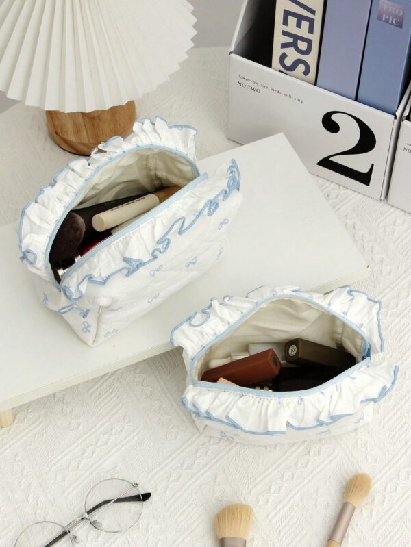 Cute Bow Knot Pattern Multifunctional Checkerboard Makeup Bag