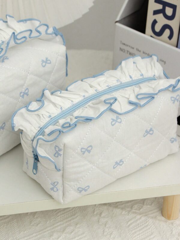 Cute Bow Knot Pattern Multifunctional Checkerboard Makeup Bag