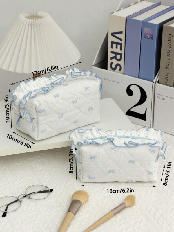 Cute Bow Knot Pattern Multifunctional Checkerboard Makeup Bag