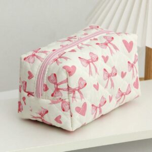 Pink Checkerboard Makeup Bag Large Capacity Cosmetic Organizer Gift for Women