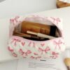 1Pc Cute Heart Bowknot Pattern Multifunctional Checkerboard Makeup Bag Sanitary Bag Coin Bag Pink Square Cosmetic Bag Large Capacity Make Up Bag Large Capacity For Travel Makeup Bag Makeup Pouch Home De (3)