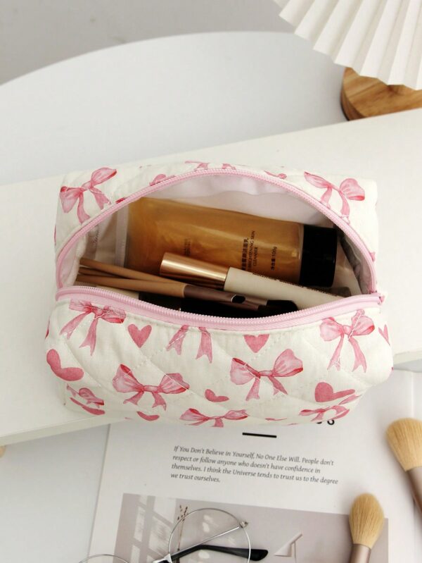 Pink Checkerboard Makeup Bag Large Capacity Cosmetic Organizer Gift for Women