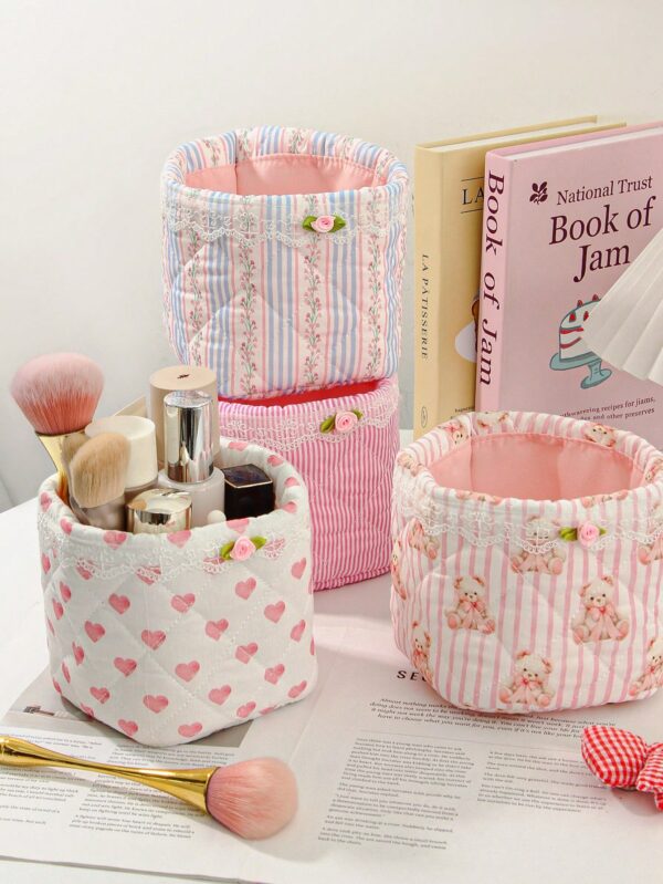 Floral Heart Ruffle Wrinkle Design Quilting Girls Basket Set