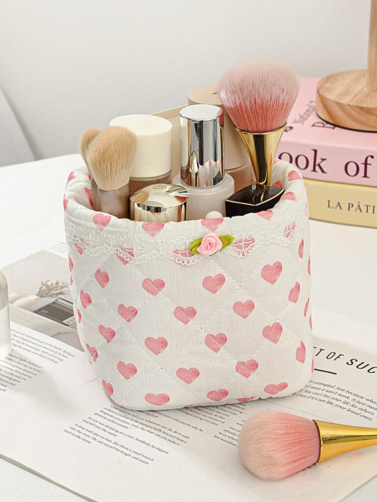 1Pc Floral Heart Ruffle Wrinkle Design Quilting Girls Cosmetic Storage Basket Skincare Storage Basket Women Make Up Storage Multifunctional Cosmetic Organizer Cosmetics Brush Storage For Lipstick Brus (2) 1Pc Floral Heart Ruffle Wrinkle Design Quilting Girls Cosmetic Storage Basket Skincare Storage Basket Women Make Up Storage Multifunctional Cosmetic Organizer Cosmetics Brush Storage For Lipstick Brus (2)