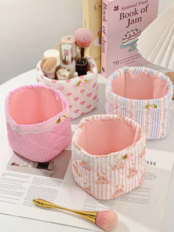 Floral Heart Ruffle Wrinkle Design Quilting Girls Basket Set