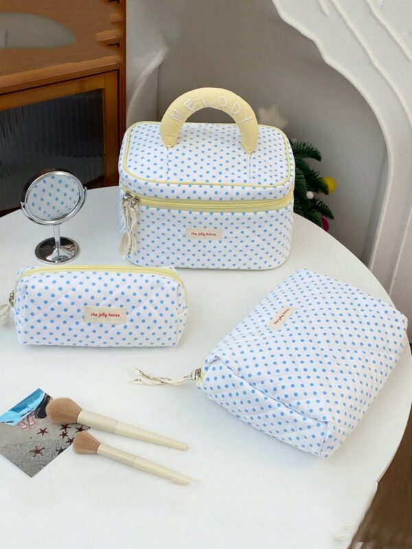 Polka Dot Pattern Girls Travel Make Up Bag Set