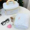 1Pc Polka Dot Pattern Quilting Large Capacity Cosmetic Bag Fashionable Portable Makeup Bag Girls Travel Make Up Bag Multi Functional Storage Bag For Lipstick Sanitary Napkin Coins KeysHair Clips Scrunch (6)
