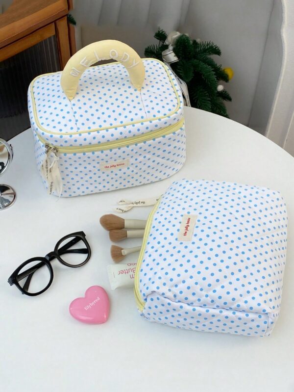 Polka Dot Pattern Girls Travel Make Up Bag Set