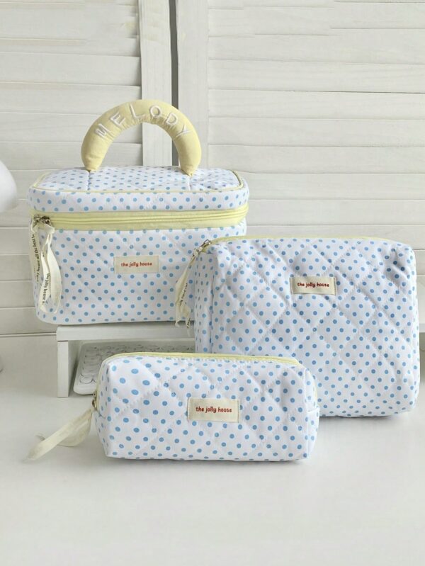 Polka Dot Pattern Girls Travel Make Up Bag Set