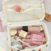 1Pc Set Bear Design Quilting Large Capacity Cosmetic Bag Fashionable Portable Makeup Bag Girls Travel Make Up Bag Multi Functional Storage Bag For Lipstick Sanitary Napkin Coins KeysHair Clips Scrunchie (4)