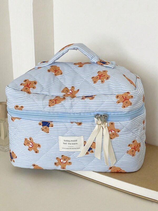 Blue Bear Pattern Large Capacity Multifunctional Cosmetic Bag