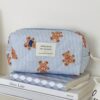 1Pc Set Cute Blue Bear Pattern Large Capacity Multifunctional Cosmetic Bag Travel Makeup Bag Girls Make Up Bag Back To School Wallet Pouch Portable Cosmetics Brush Storage Clutch With Zipper Closure Hom (3)