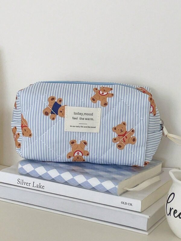 Blue Bear Pattern Large Capacity Multifunctional Cosmetic Bag