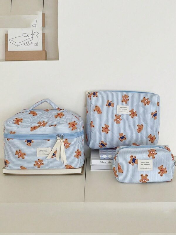 Blue Bear Pattern Large Capacity Multifunctional Cosmetic Bag