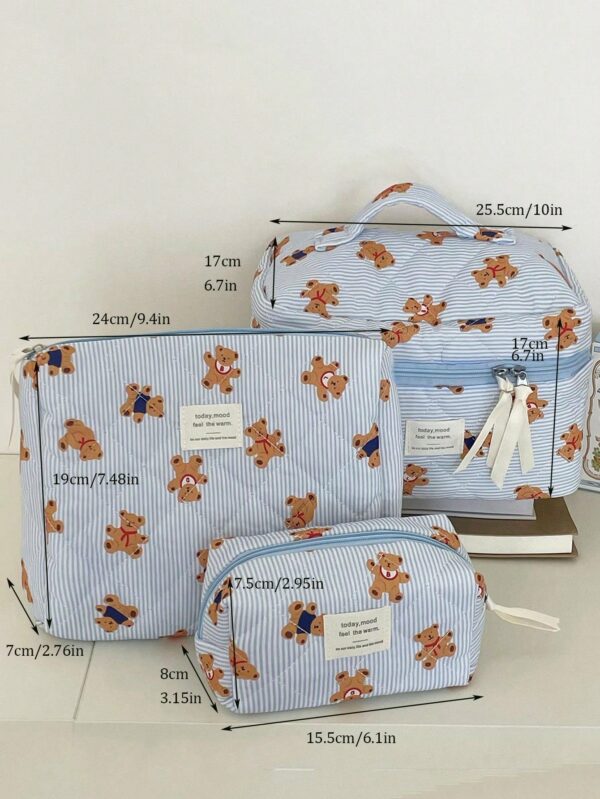 Blue Bear Pattern Large Capacity Multifunctional Cosmetic Bag