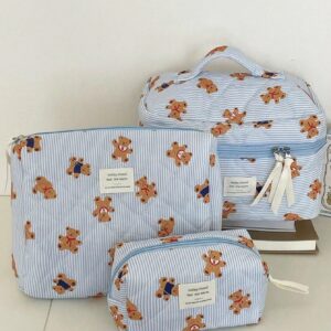 Blue Bear Pattern Large Capacity Multifunctional Cosmetic Bag