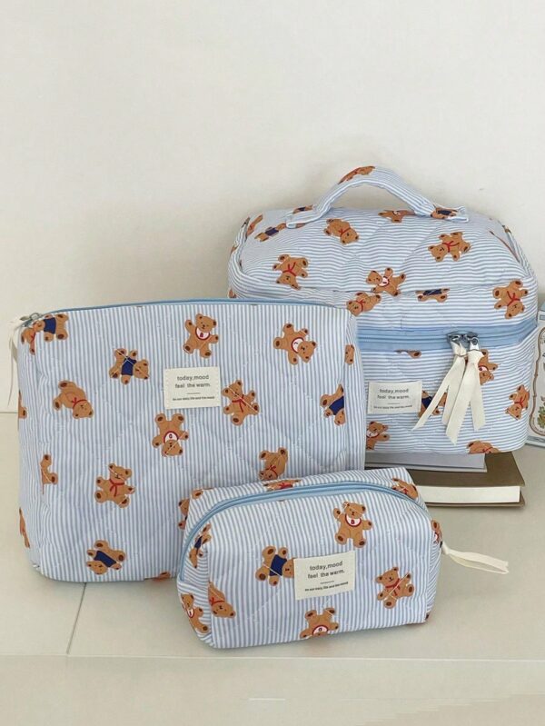 Blue Bear Pattern Large Capacity Multifunctional Cosmetic Bag