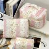 1Pc Set Floral Plaid Pattern Large Capacity Multifunctional Cosmetic Organizer Wallet Pouch Portable Cosmetics Brush Storage Clutch With Zipper Closure For Lipstick Brush Makeup Organizer Makeup Storag (1)