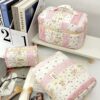 1Pc Set Floral Plaid Pattern Large Capacity Multifunctional Cosmetic Organizer Wallet Pouch Portable Cosmetics Brush Storage Clutch With Zipper Closure For Lipstick Brush Makeup Organizer Makeup Storag (2)