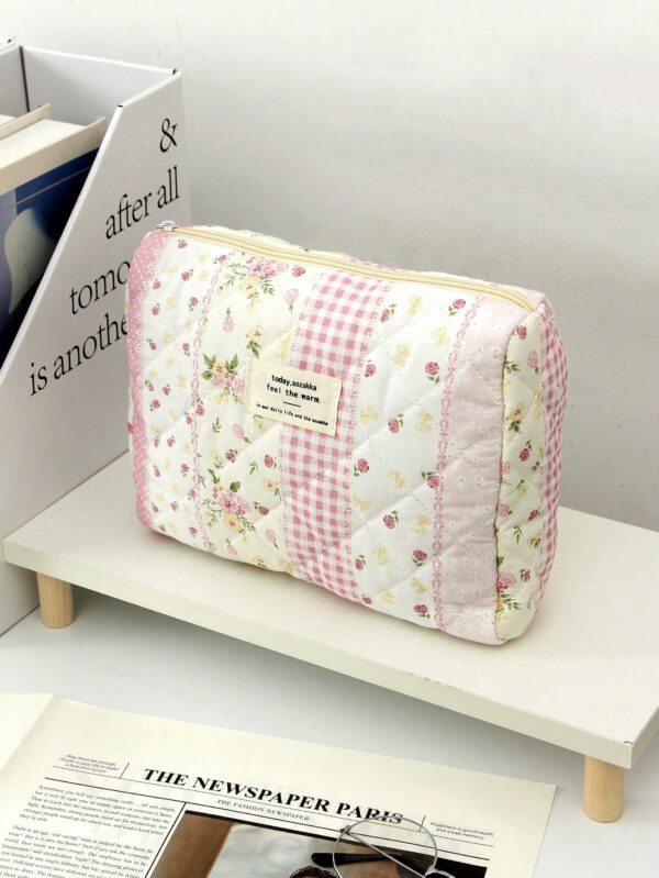 Floral Plaid Pattern Large Makeup Bag Skincare Bag Set