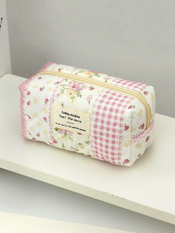 Floral Plaid Pattern Large Makeup Bag Skincare Bag Set