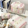 1Pc Set Floral Plaid Pattern Large Capacity Multifunctional Cosmetic Organizer Wallet Pouch Portable Cosmetics Brush Storage Clutch With Zipper Closure For Lipstick Brush Makeup Organizer Makeup Storag (9)