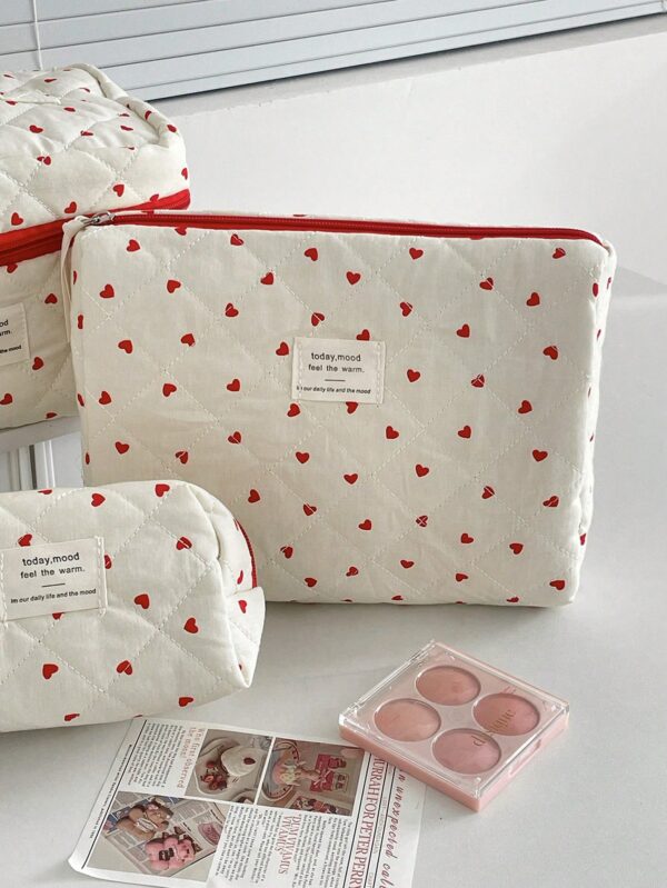 Heart Print Makeup Bag Set Makeup Pouch Skincare Bag Toiletry Bag Packing Cubes
