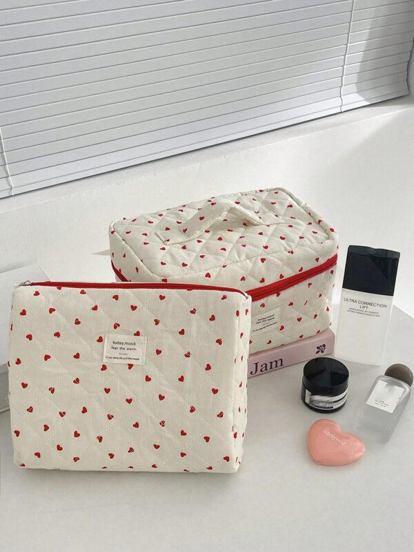 Heart Print Makeup Bag Set Makeup Pouch Skincare Bag Toiletry Bag Packing Cubes