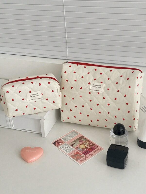 Heart Print Makeup Bag Set Makeup Pouch Skincare Bag Toiletry Bag Packing Cubes