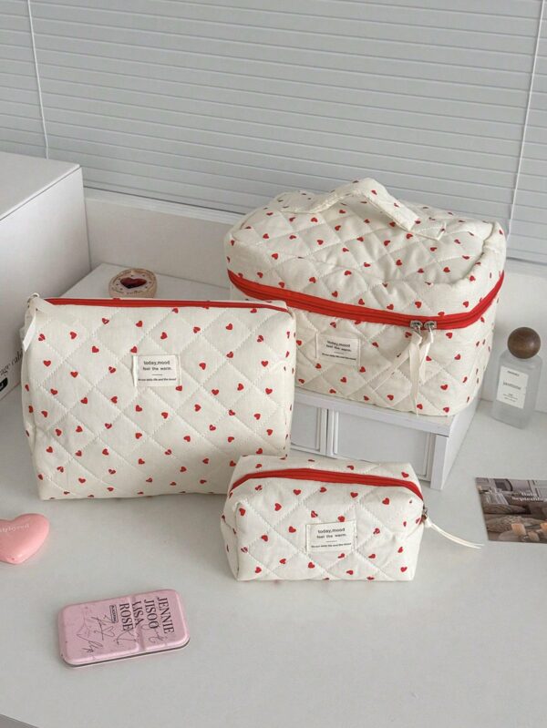 Heart Print Makeup Bag Set Makeup Pouch Skincare Bag Toiletry Bag Packing Cubes