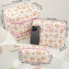1 Piece Bear Pattern Cosmetic Bag Set Large Capacity Quilted Travel Makeup Bag With Handle Cute Pink Floral Make Pouch With Lace Portable Kawaii Toiletry Travel Bag Cosmetic Pouch Makeu Up Brushes Stora (7)