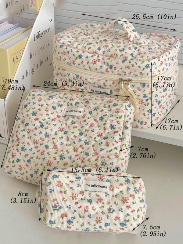 Floral Corduroy Makeup Bag Travel Cosmetic Organizer Gift for Women and Girls