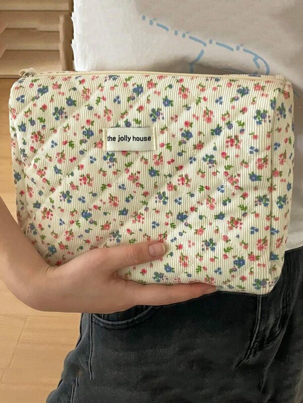 Floral Corduroy Makeup Bag Travel Cosmetic Organizer Gift for Women and Girls