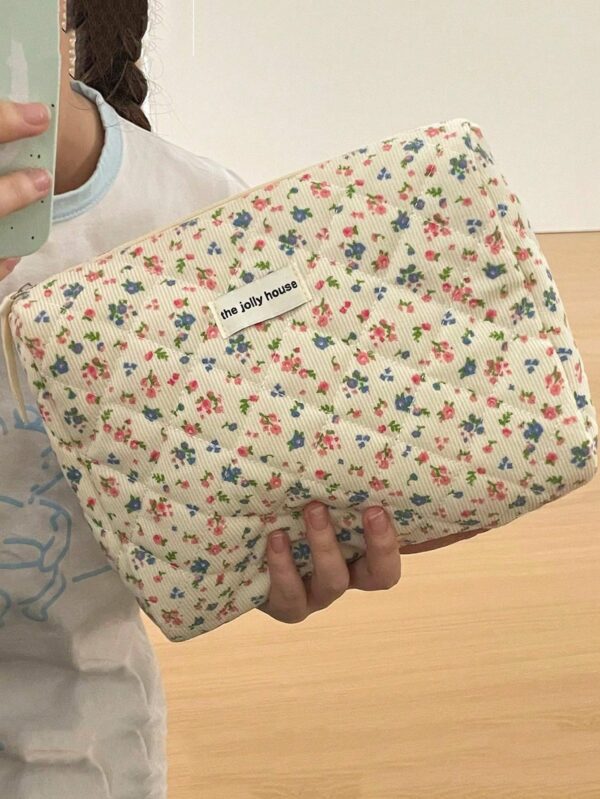 Floral Corduroy Makeup Bag Travel Cosmetic Organizer Gift for Women and Girls