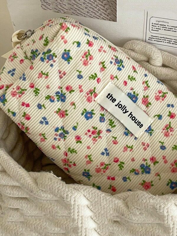 Floral Corduroy Makeup Bag Travel Cosmetic Organizer Gift for Women and Girls