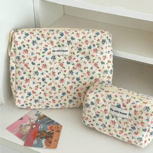 Floral Corduroy Makeup Bag Travel Cosmetic Organizer Gift for Women and Girls