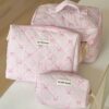 1pc Set Flower And Bowknit Print Balletcore Travel Cosmetic Bag Large Capacity Cosmetic BagMakeup Bag Makeup Pouch Skincare Bag Toiletry Bag Packing CubesTravel Essentials Cruise Essentials Dorm Essenti (1)