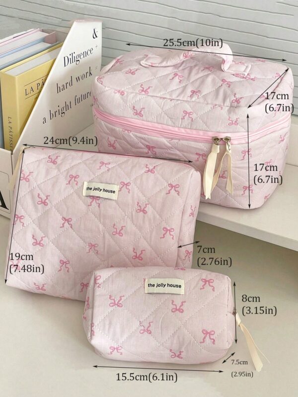 Set Flower And Bowknit Print Balletcore Travel Makeup Bag