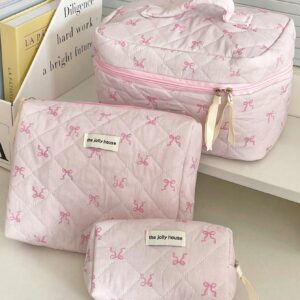 Set Flower And Bowknit Print Balletcore Travel Makeup Bag